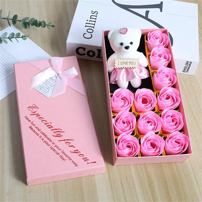 2026 Plush Bear Artificial Flower Gift Box Soap Rose Flowers 24K Gold Foil Rose Valentines Day Mother Day Gift Wedding Home Decor