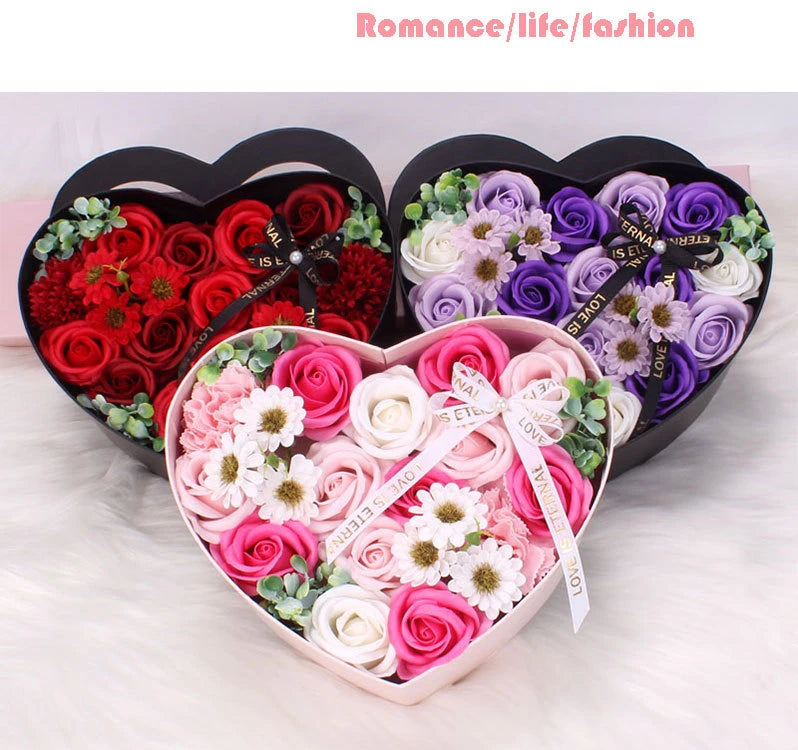 Heart Shape Rose Gift Box Foam Rose Flowers Wedding Party Rose Bouquets Valentine's Day Birthday Christmas Gift