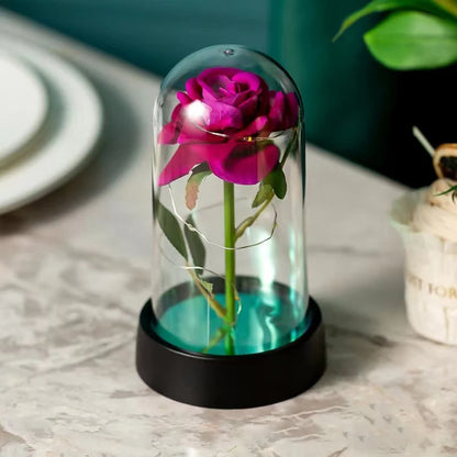 Artificial Rose Flowers Eternal Flower In Glass Cover Rose Light Wedding Birthday Gift Valentine's Day Luminescence Ornaments