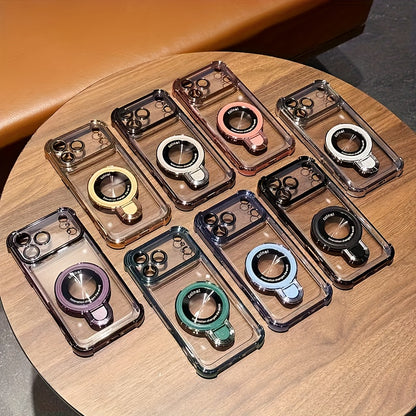 Phone Case: Suitable for IPhone17 Pro Max, Air Series, Luxury Transparent Acrylic Holder Mobile Phone Case, Supports Wireless Charging with Lens Film Protective Cover