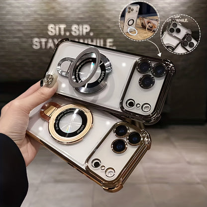 Phone Case: Suitable for IPhone17 Pro Max, Air Series, Luxury Transparent Acrylic Holder Mobile Phone Case, Supports Wireless Charging with Lens Film Protective Cover