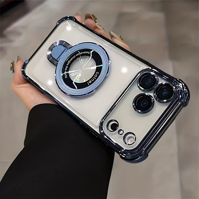 Phone Case: Suitable for IPhone17 Pro Max, Air Series, Luxury Transparent Acrylic Holder Mobile Phone Case, Supports Wireless Charging with Lens Film Protective Cover