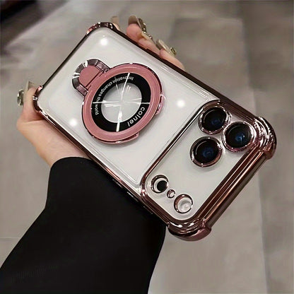 Phone Case: Suitable for IPhone17 Pro Max, Air Series, Luxury Transparent Acrylic Holder Mobile Phone Case, Supports Wireless Charging with Lens Film Protective Cover