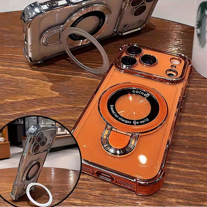 Phone Case: Suitable for IPhone17 Pro Max, Air Series, Luxury Transparent Acrylic Holder Mobile Phone Case, Supports Wireless Charging with Lens Film Protective Cover