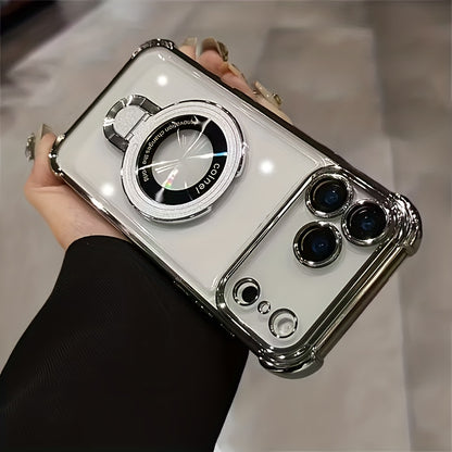 Phone Case: Suitable for IPhone17 Pro Max, Air Series, Luxury Transparent Acrylic Holder Mobile Phone Case, Supports Wireless Charging with Lens Film Protective Cover